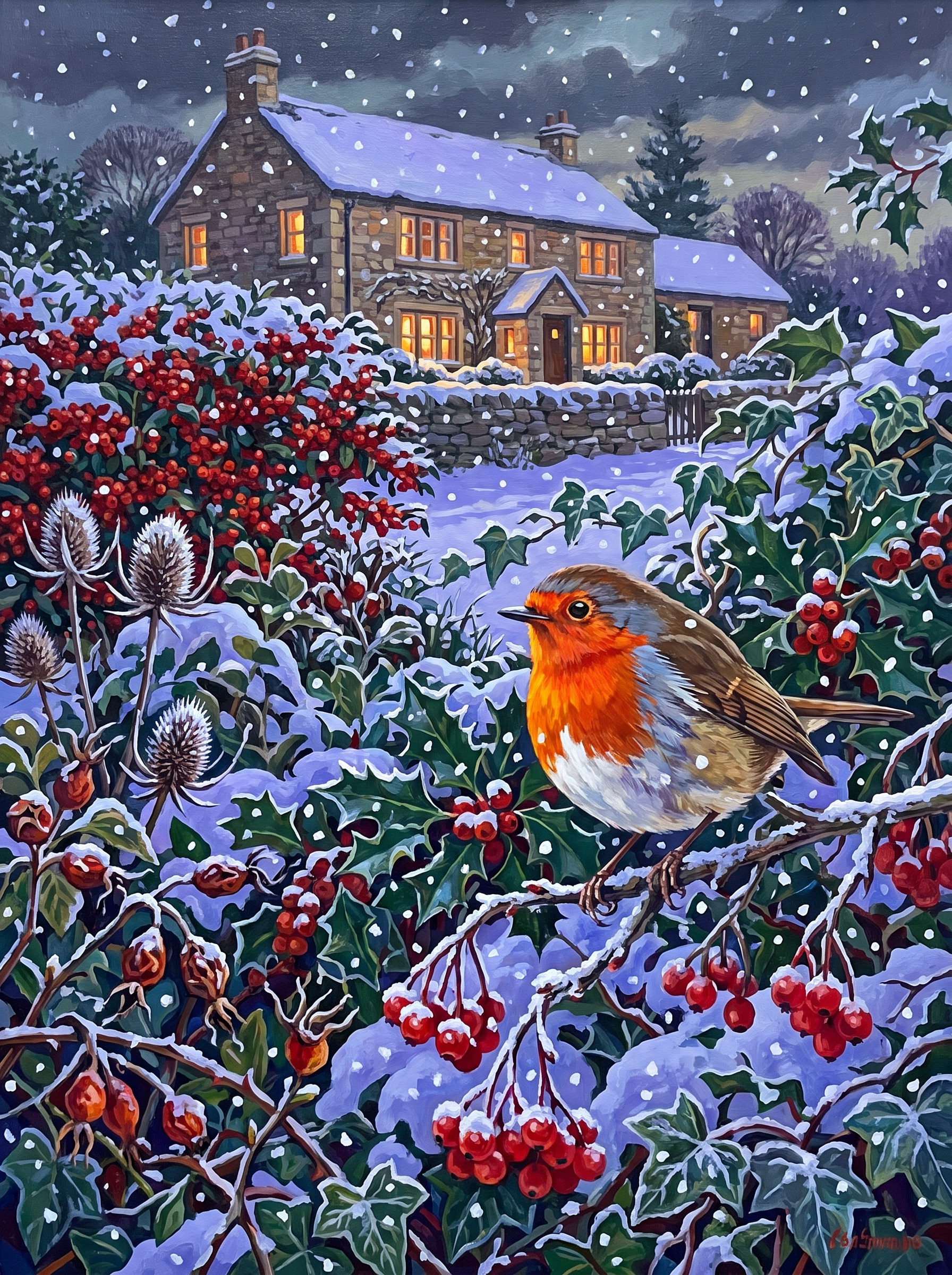 Robin on a Snowy Branch
