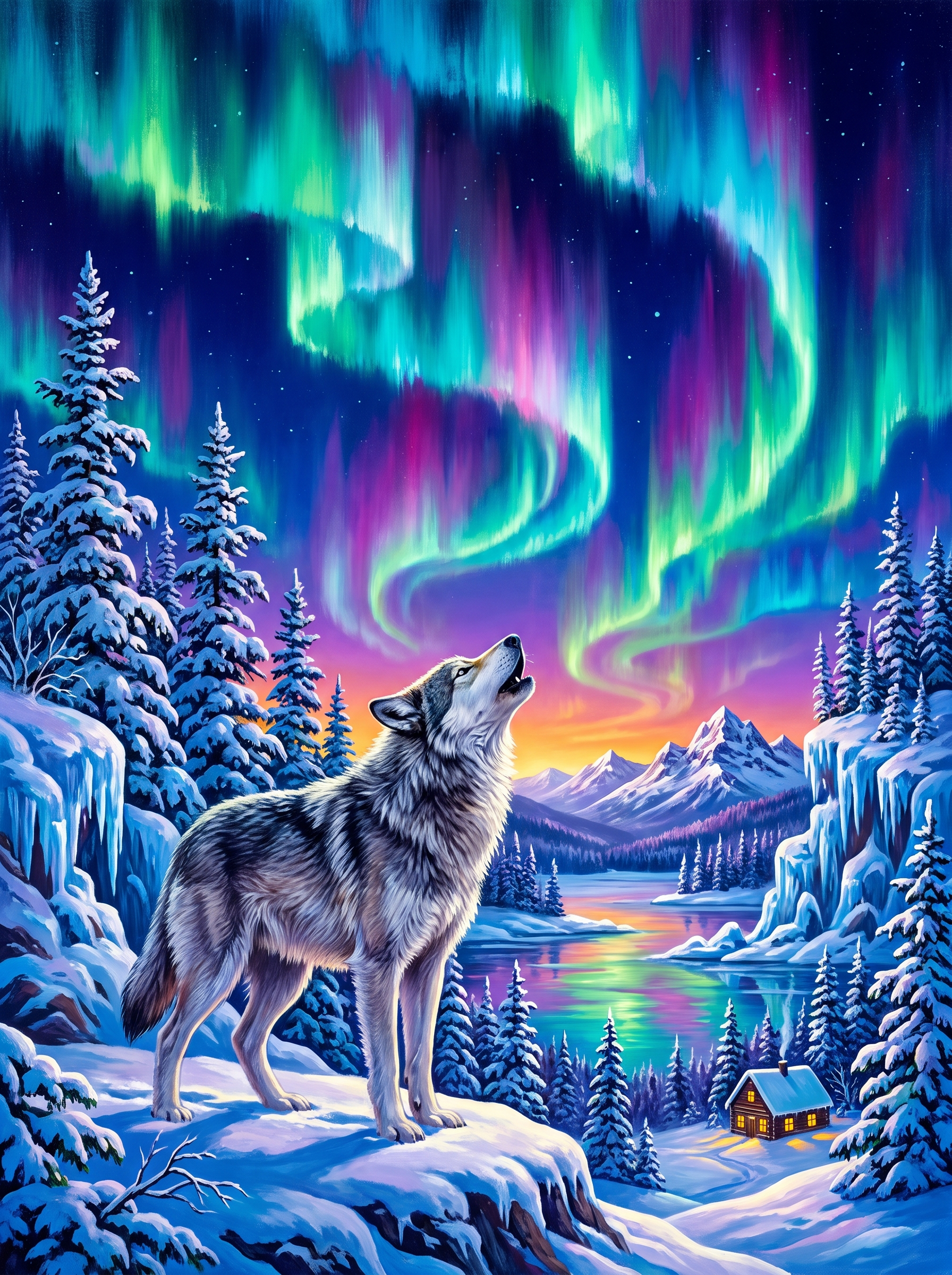 Wolf Beneath the Northern Lights