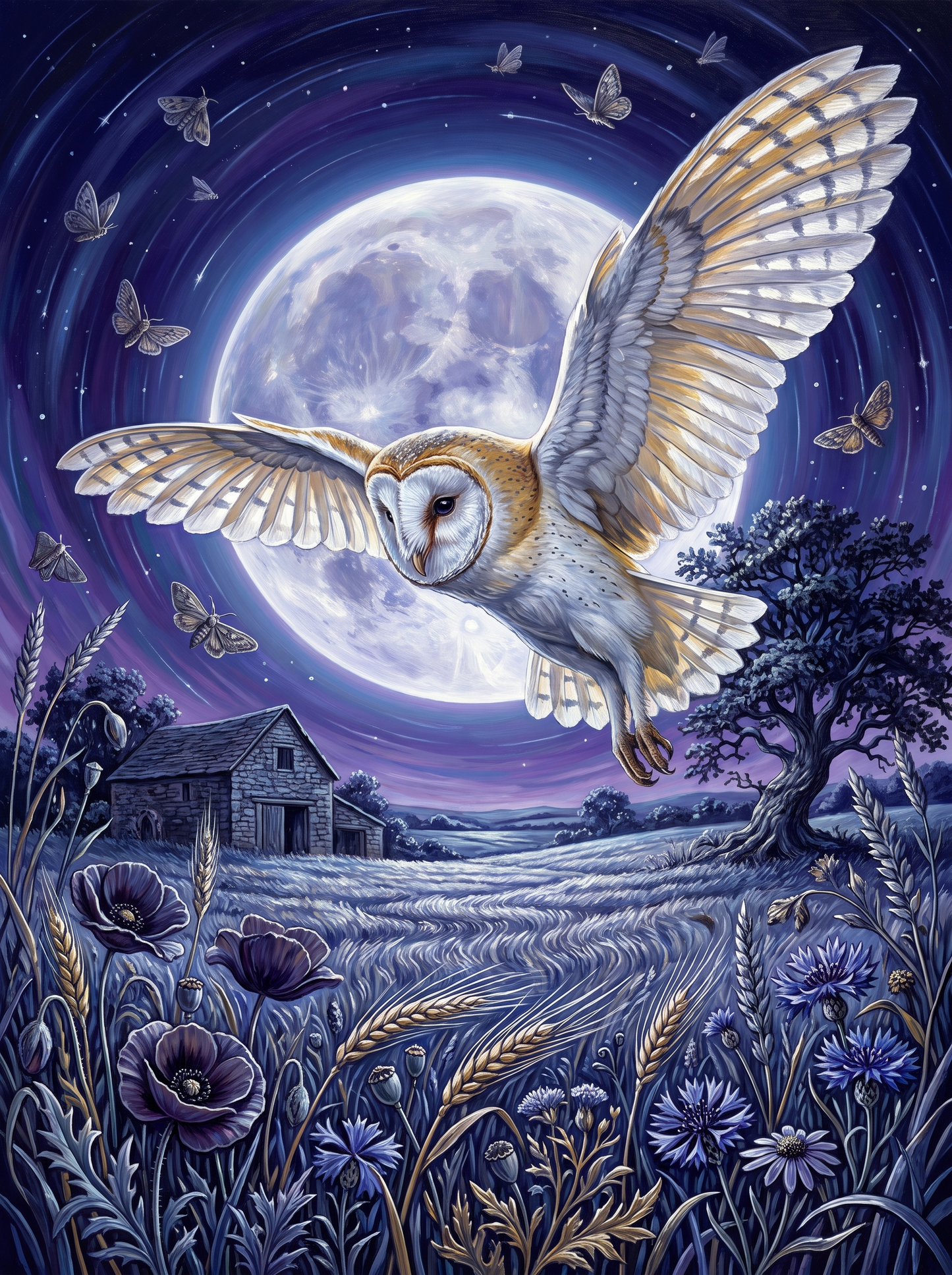 Barn Owl Across the Moon