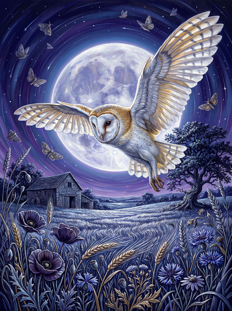 Barn Owl Across the Moon
