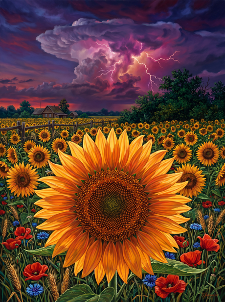 Sunflower Field Before the Storm