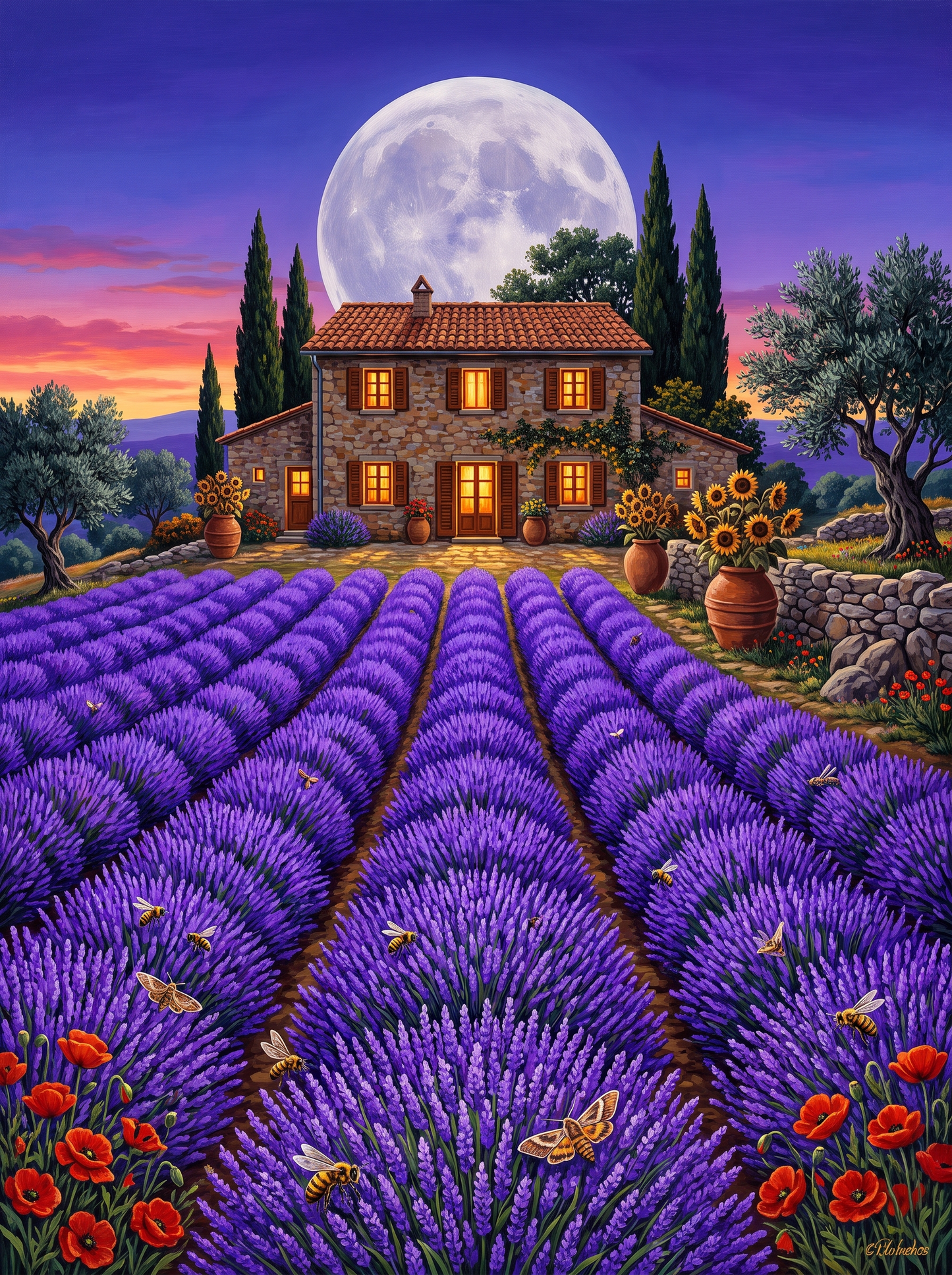 Moonrise Over the Lavender Rows