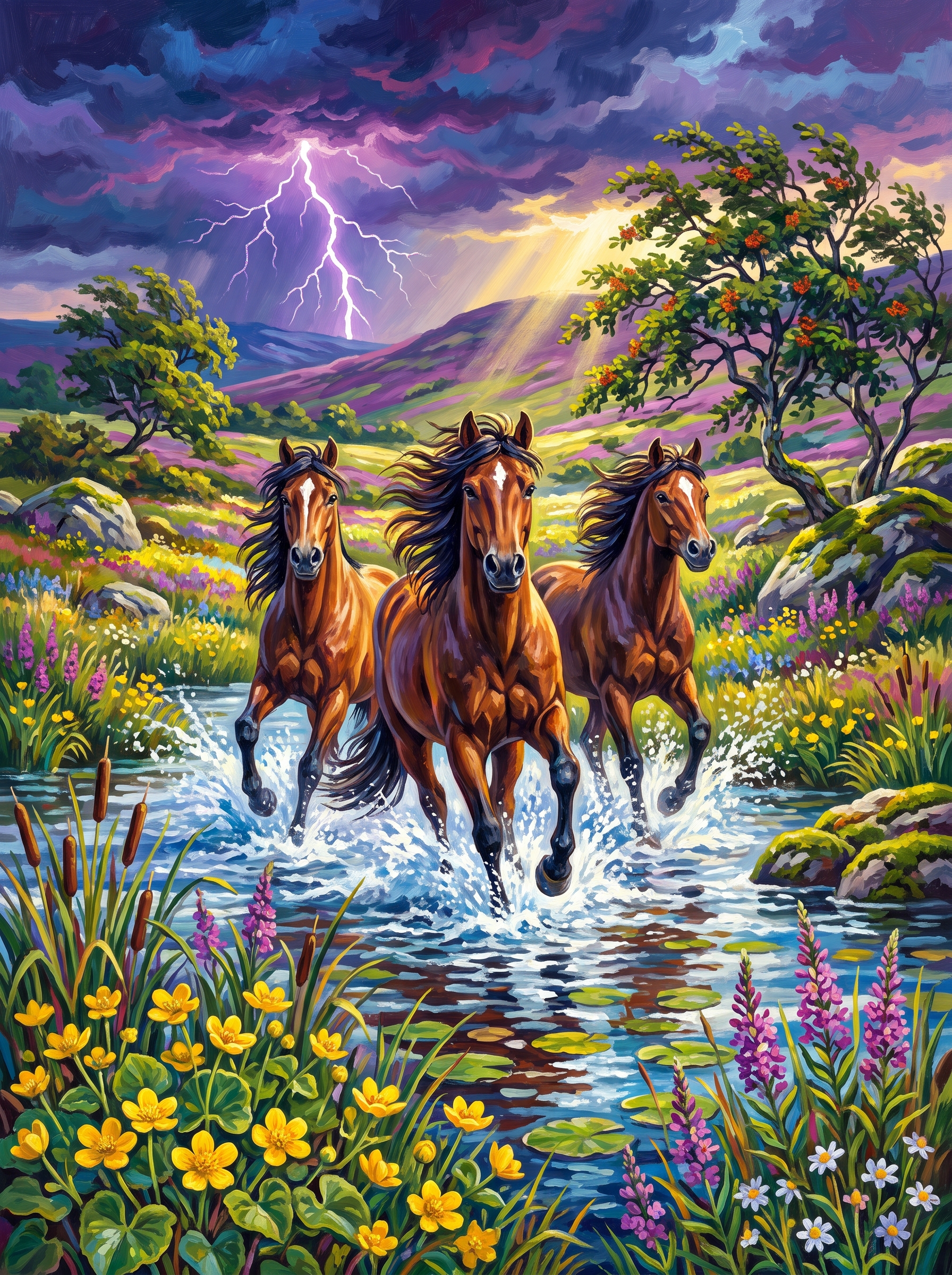 Horses Through the Storm River