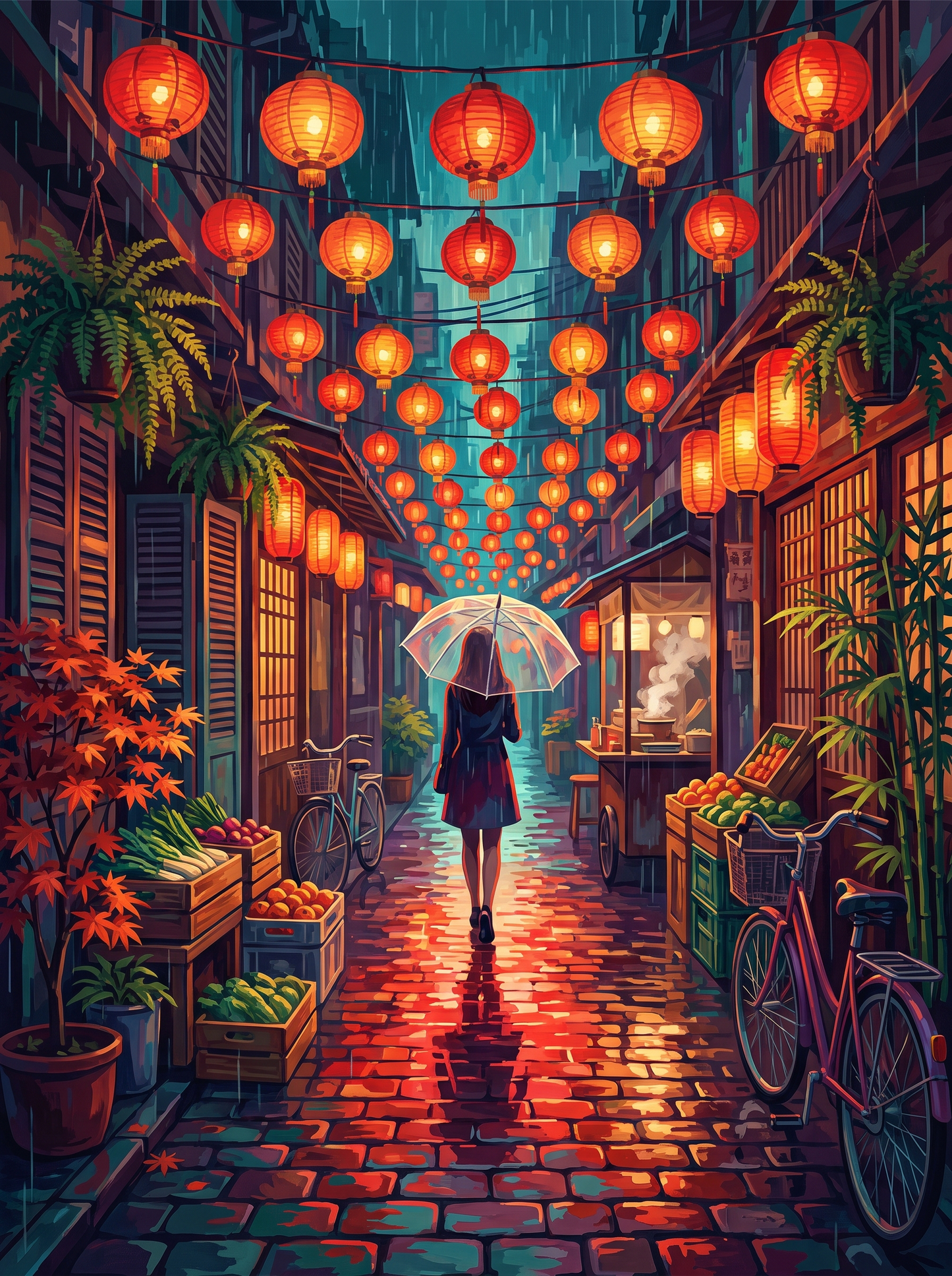 Red Lanterns in the Rain