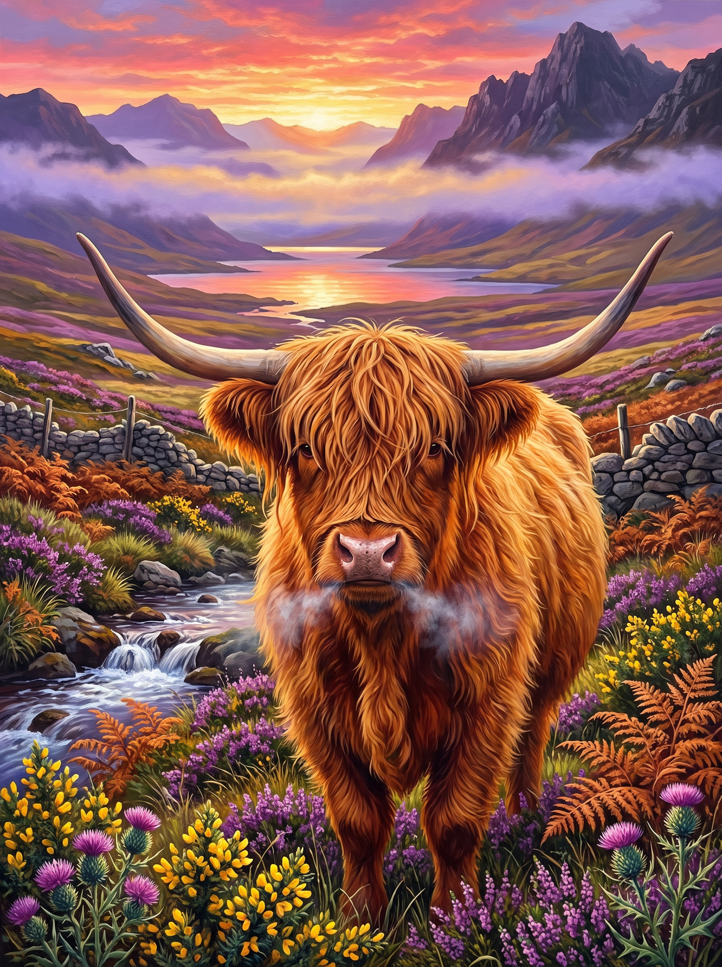Highland Cow at Misty Dusk