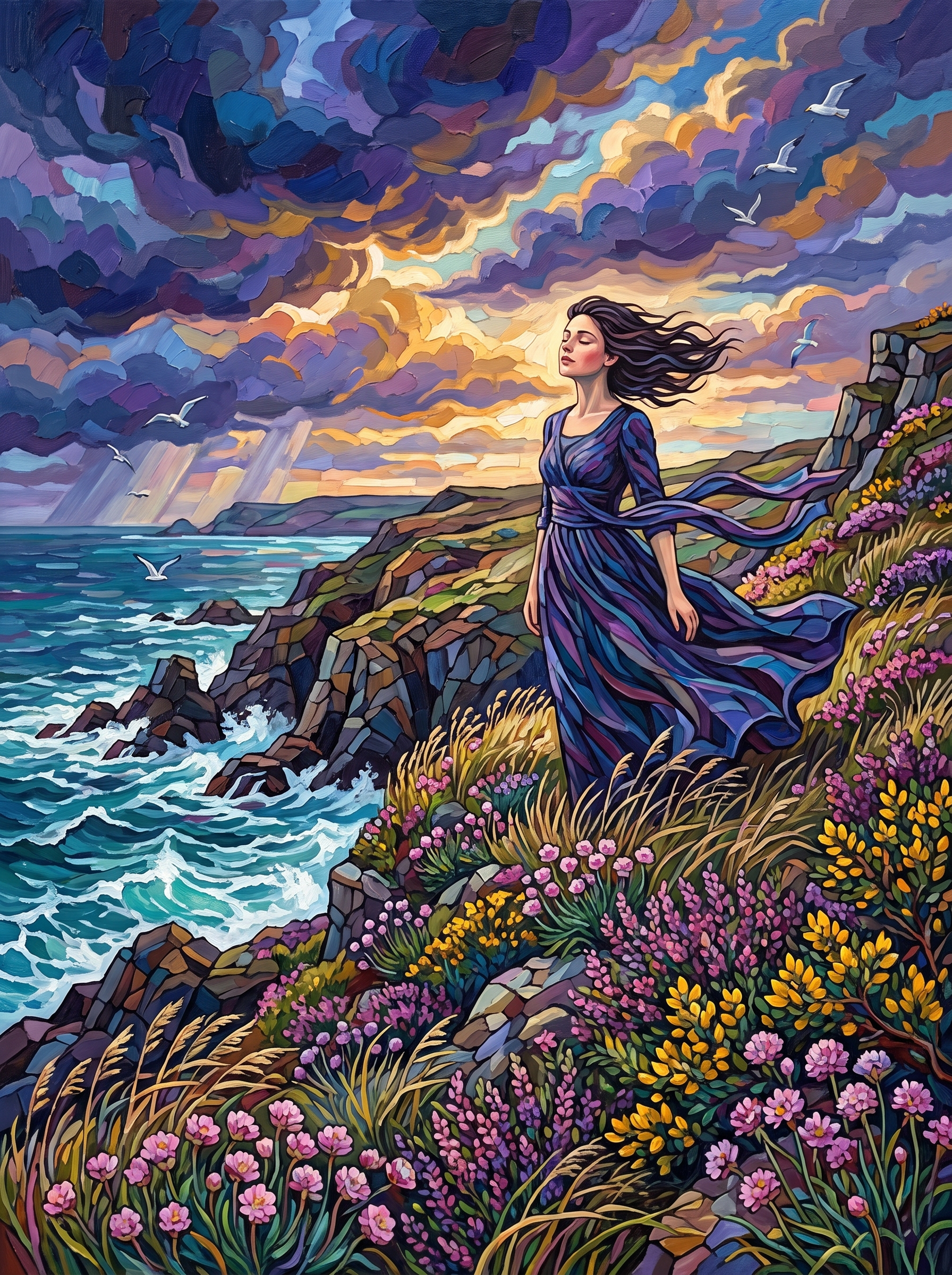 Woman on the Windswept Cliff