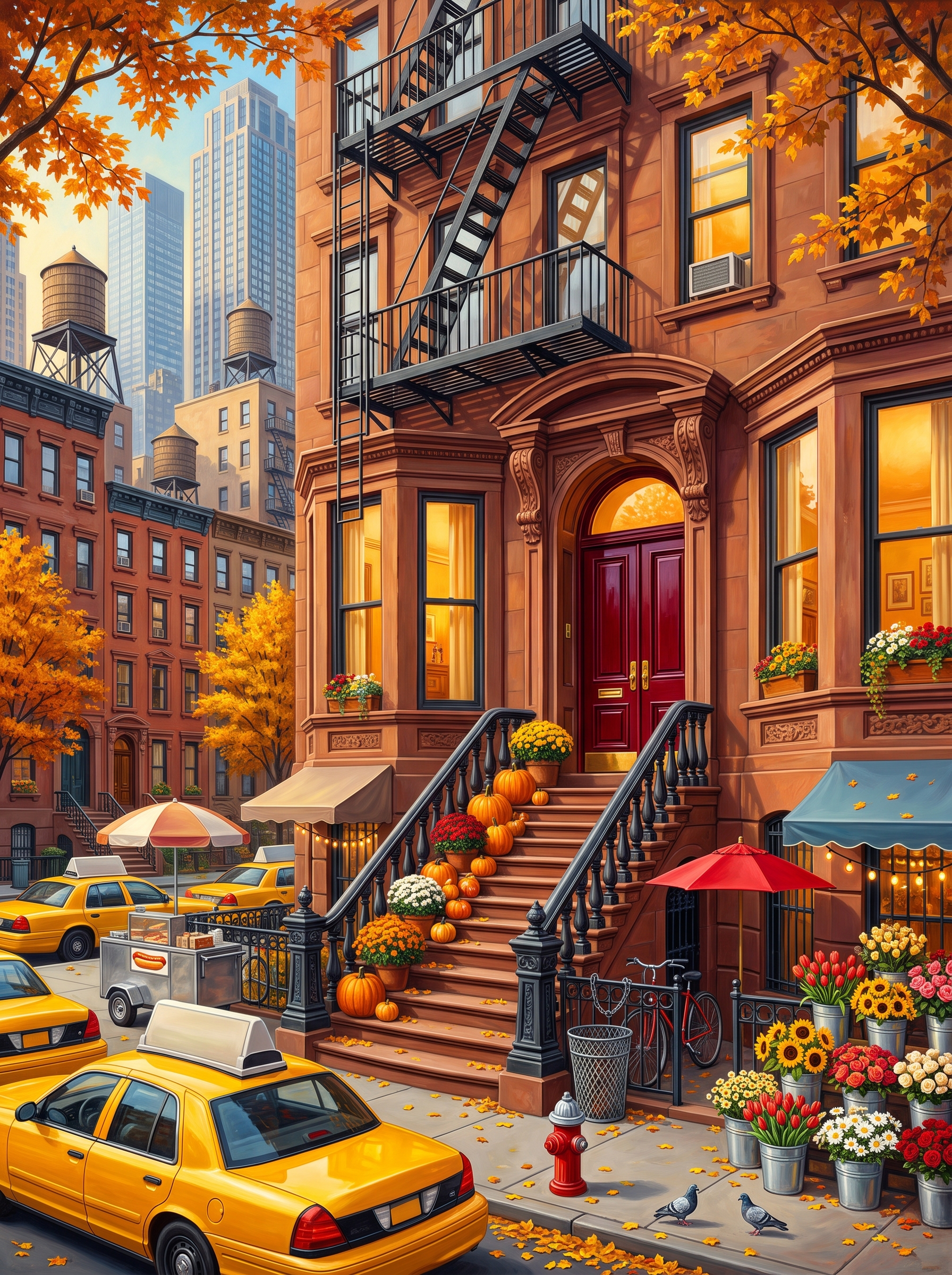 New York Brownstone In Autumn
