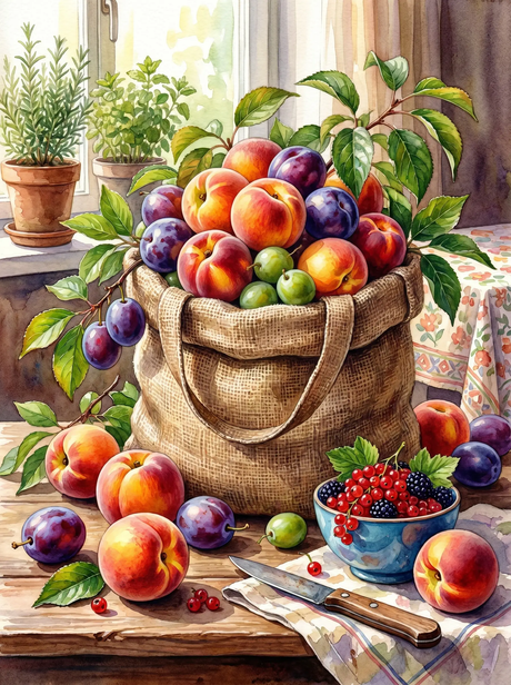 Peach Plum Still Life (Diamond Painting) Diamond Painting kit