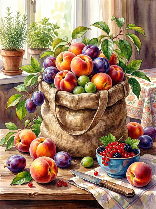 Peach Plum Still Life (Diamond Painting)
