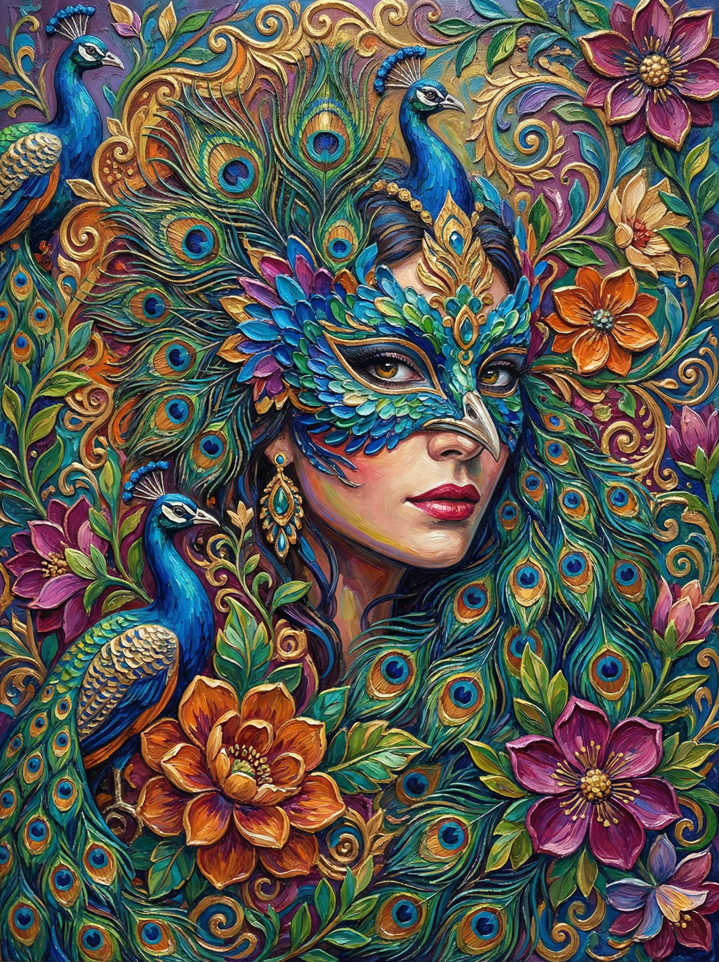 Peacock Mask Woman (100 Color Diamond Painting) Diamond Painting kit