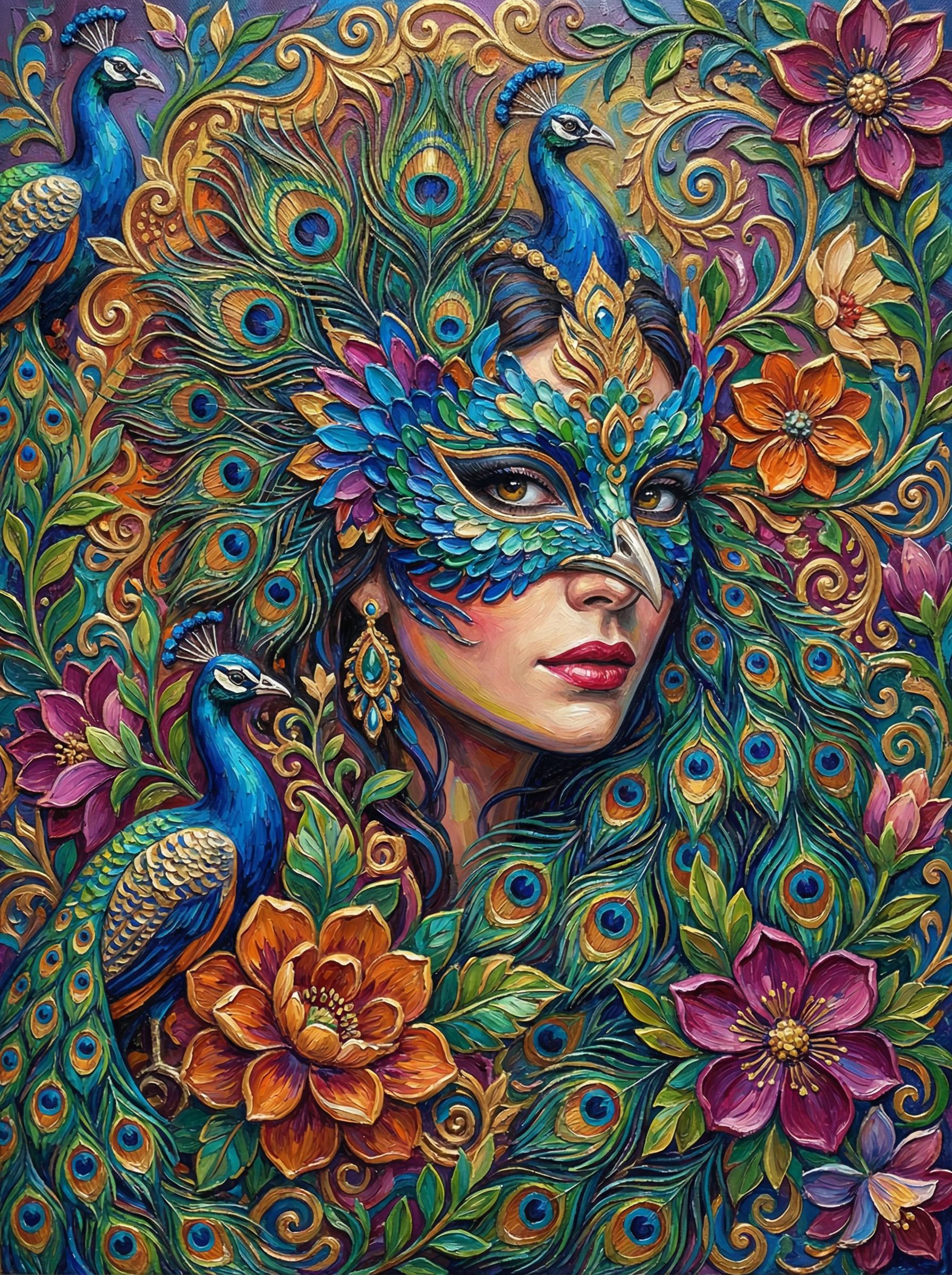 Peacock Mask Woman (100 Color Diamond Painting) Diamond Painting kit