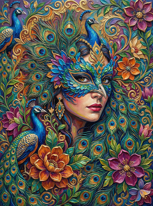 Peacock Mask Woman (100 Color Diamond Painting) Diamond Painting kit