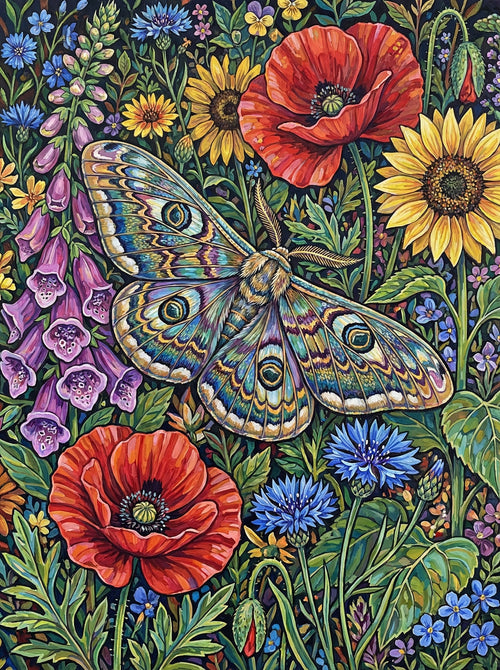 Peacock Moth Wildflowers (100 Color Diamond Painting) Diamond Painting kit