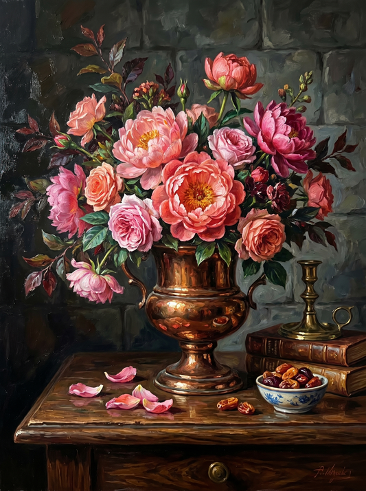 Peonies Copper Urn Dark (Diamond Painting)