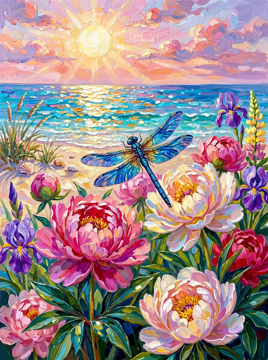 Peony Beach Dragonfly (Diamond Painting)