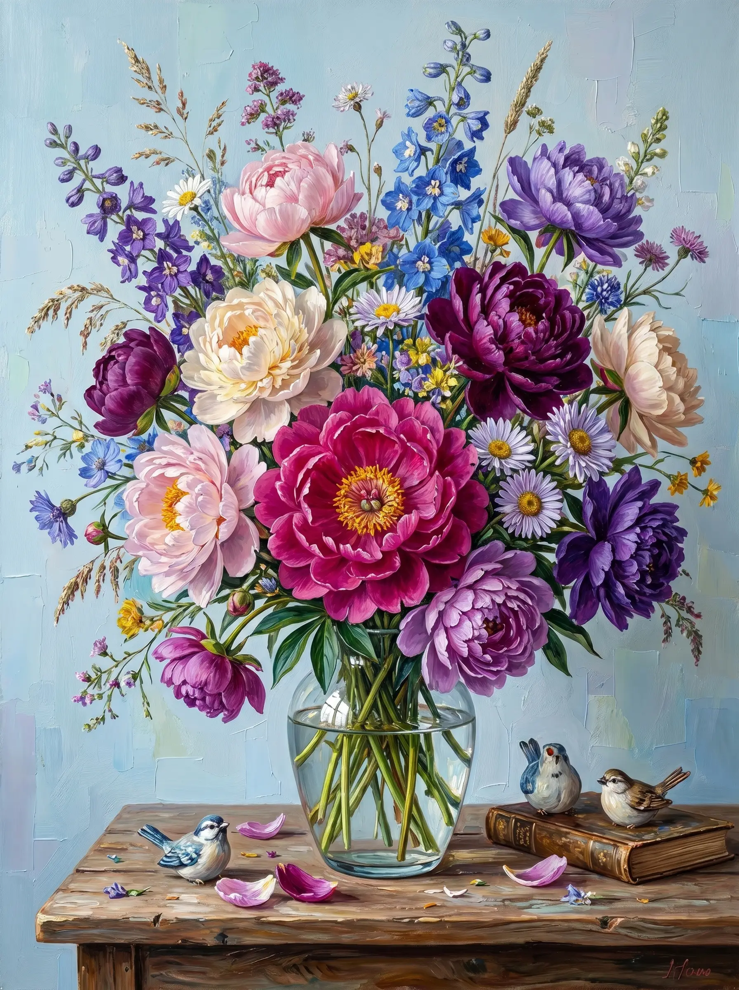 Peony Bouquet Vase Birds (Diamond Painting)