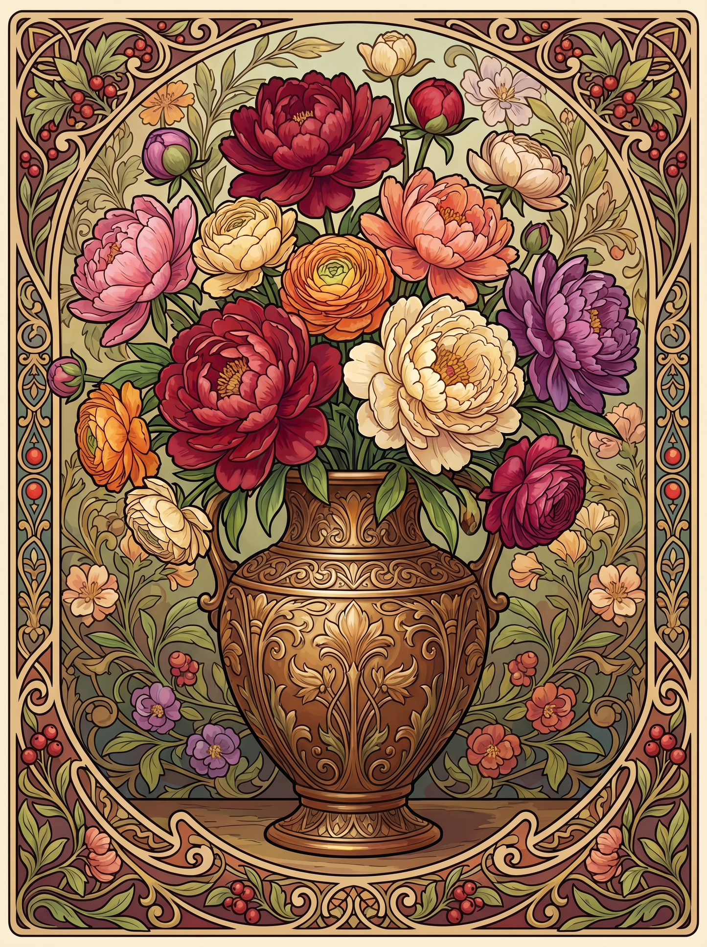 Peony Bronze Vase Panel (80 Colors)