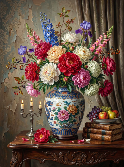 Peony Chinese Vase Still Life (Diamond Painting)
