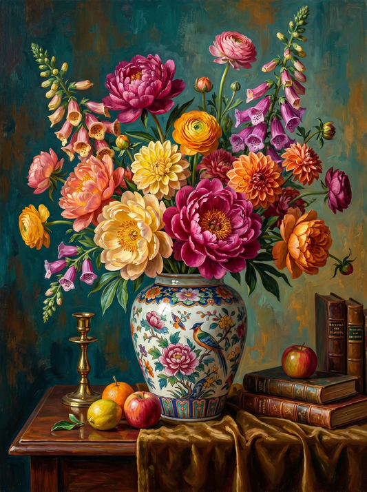Peony Foxglove Chinese Vase (Diamond Painting)
