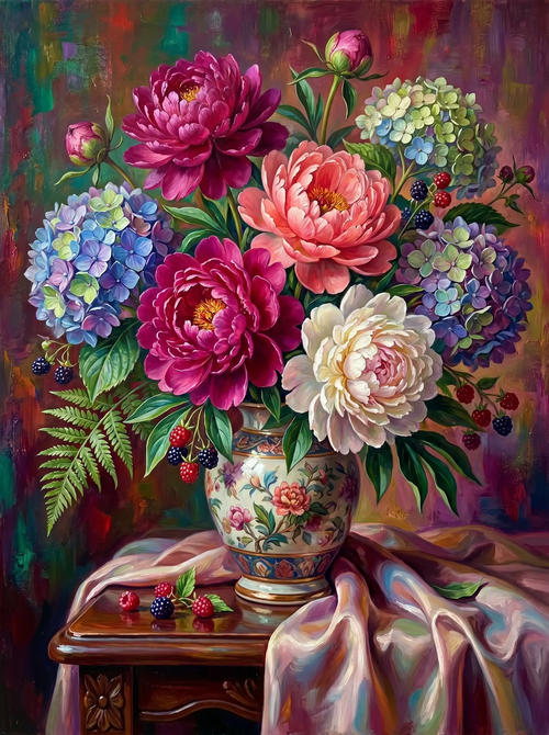 Peony Hydrangea Bouquet Vase (Diamond Painting)