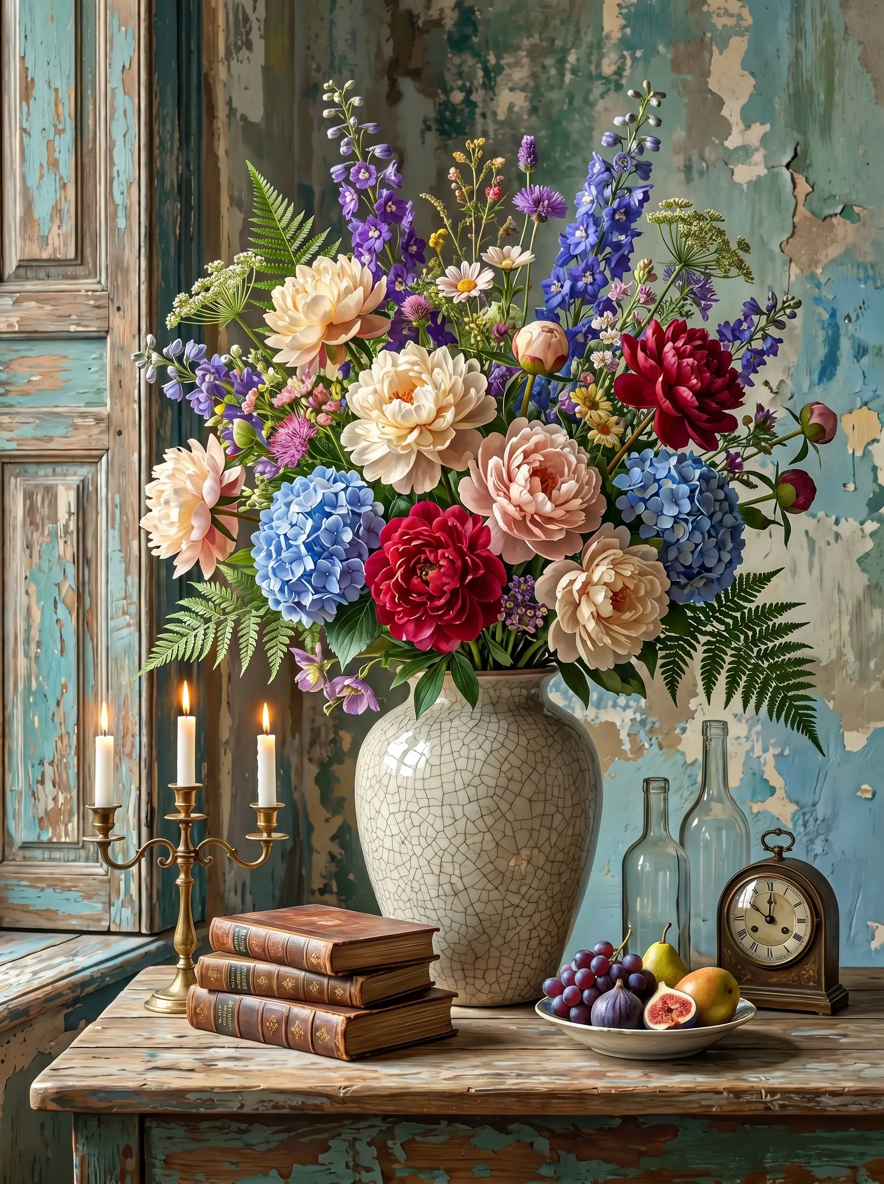 Peony Hydrangea Vase Rustic (Diamond Painting)