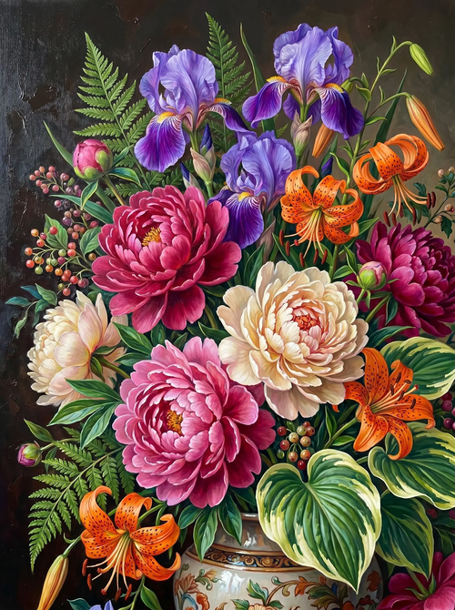 Peony Iris Lily Vase (Diamond Painting)