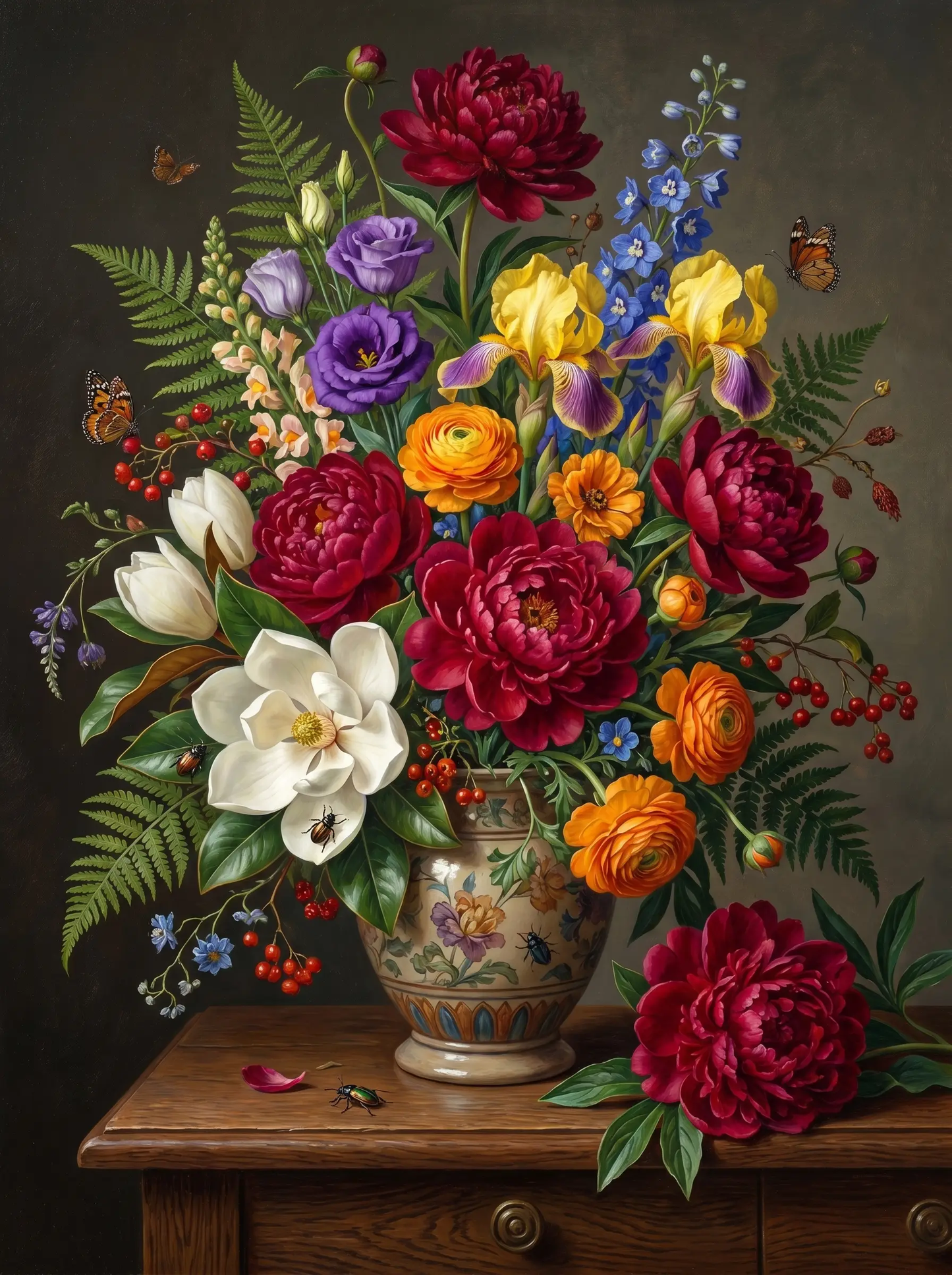 Peony Iris Magnolia Vase (Diamond Painting)