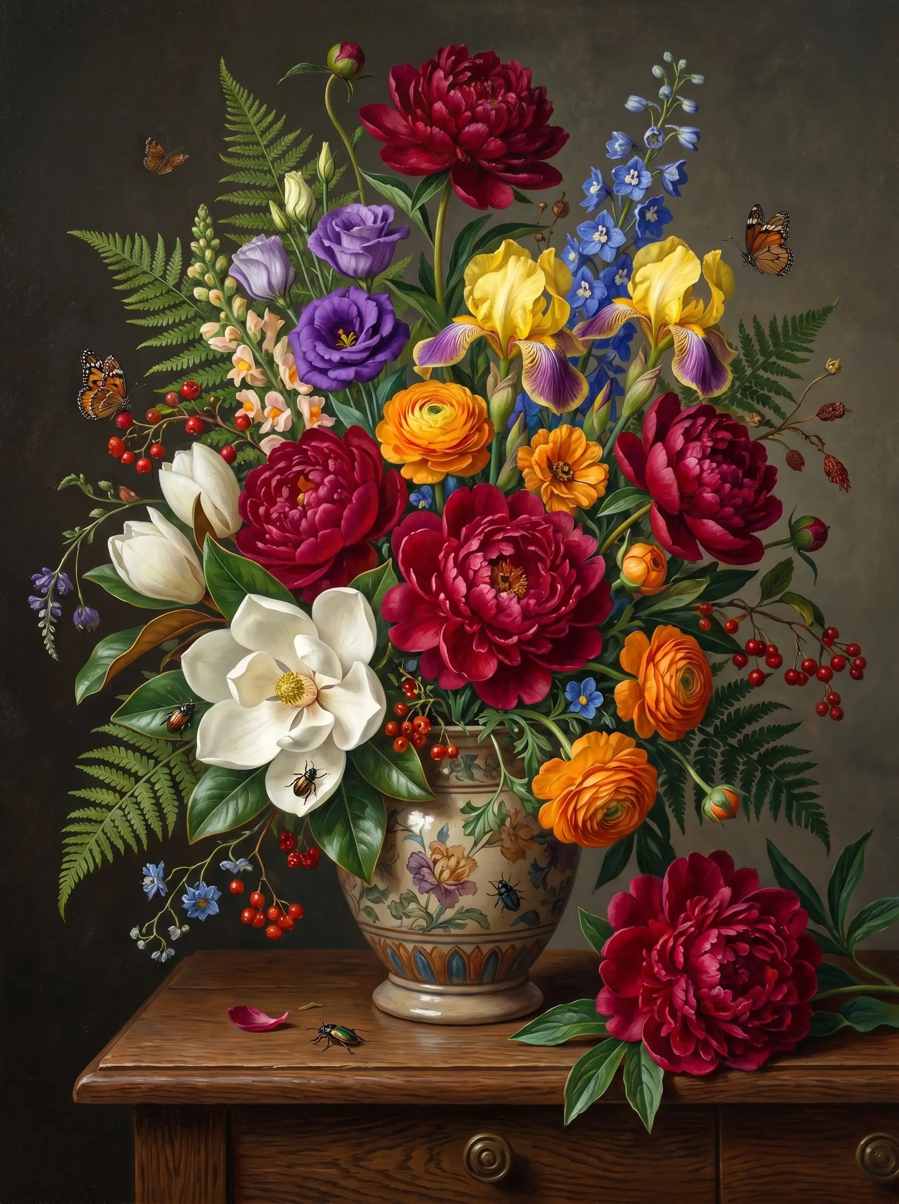 Peony Iris Magnolia Vase (Diamond Painting)