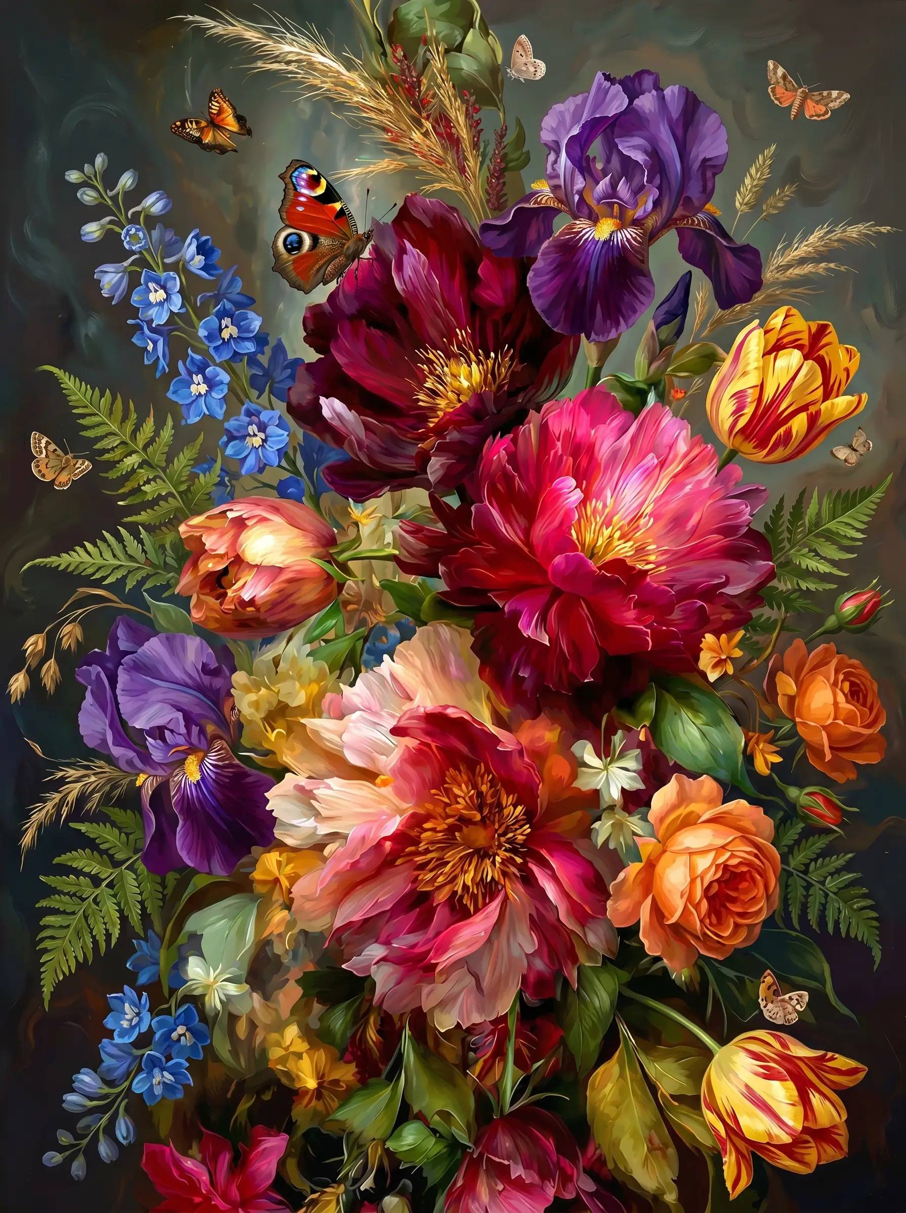 Peony Iris Tulip Bouquet (Diamond Painting)