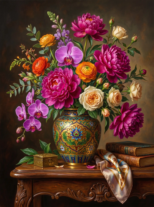 Peony Orchid Ornate Vase (Diamond Painting)