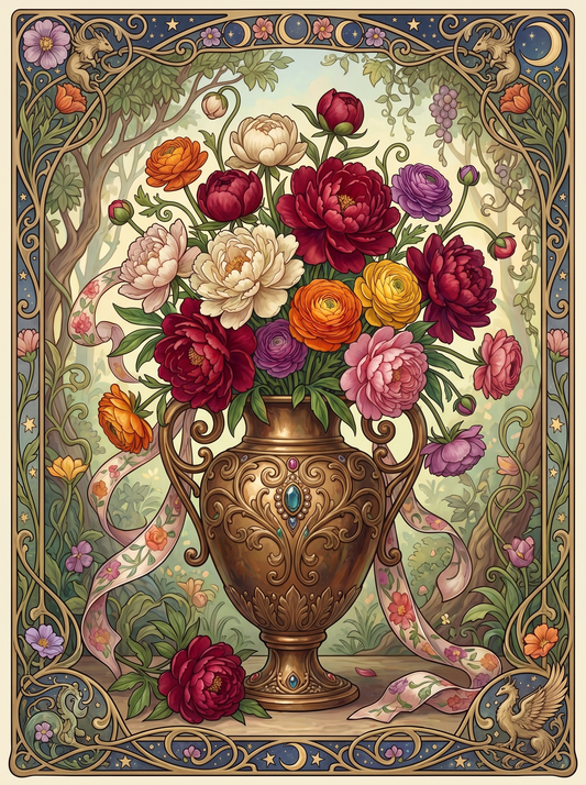 Peony Ranunculus Ribbon Vase (80 Colors)