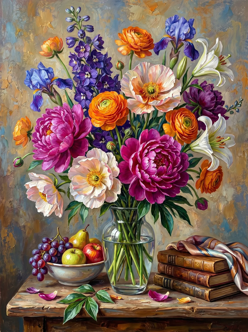 Peony Ranunculus Vase Still Life (Diamond Painting)