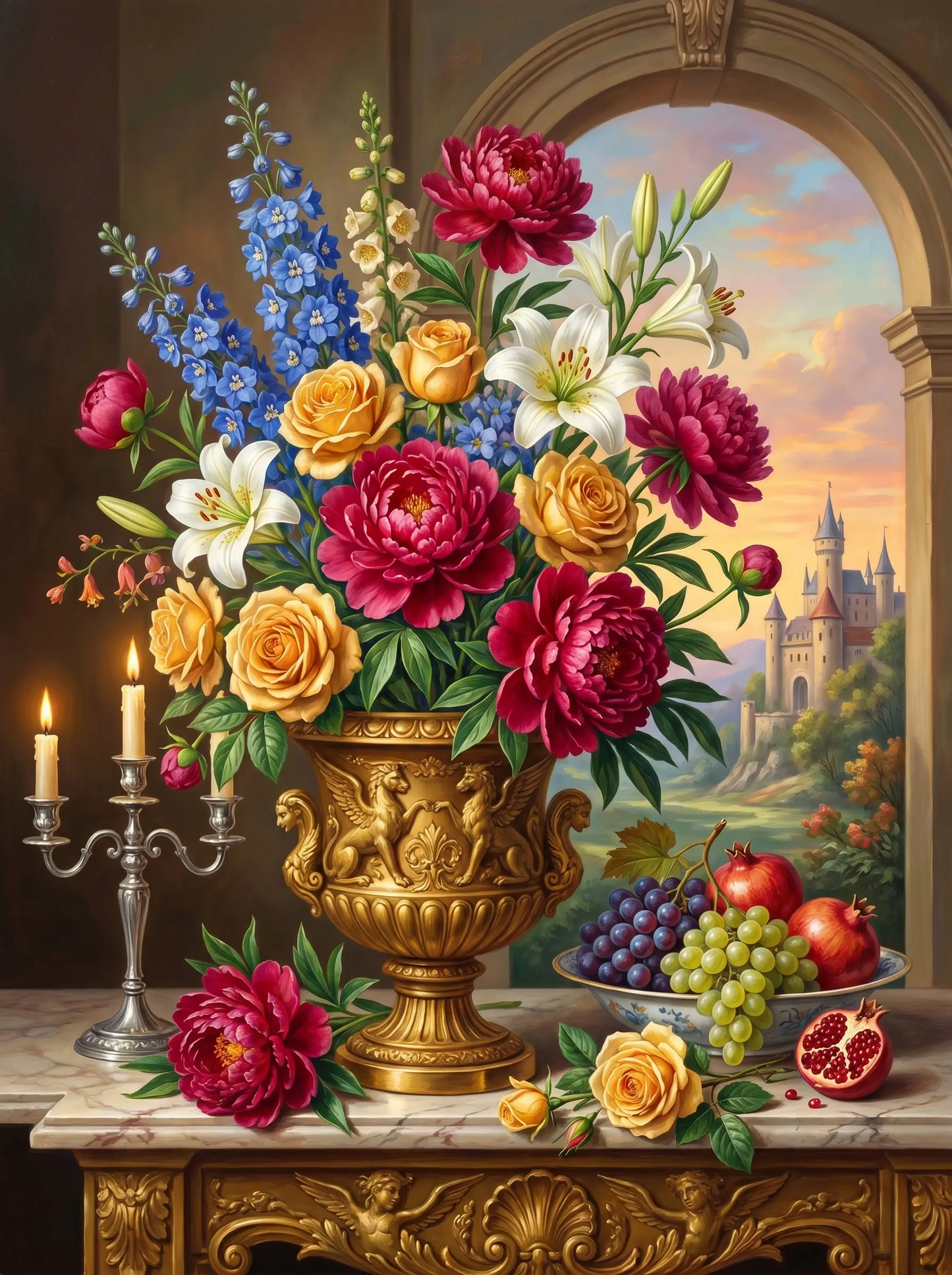 Peony Rose Urn Window (Diamond Painting)