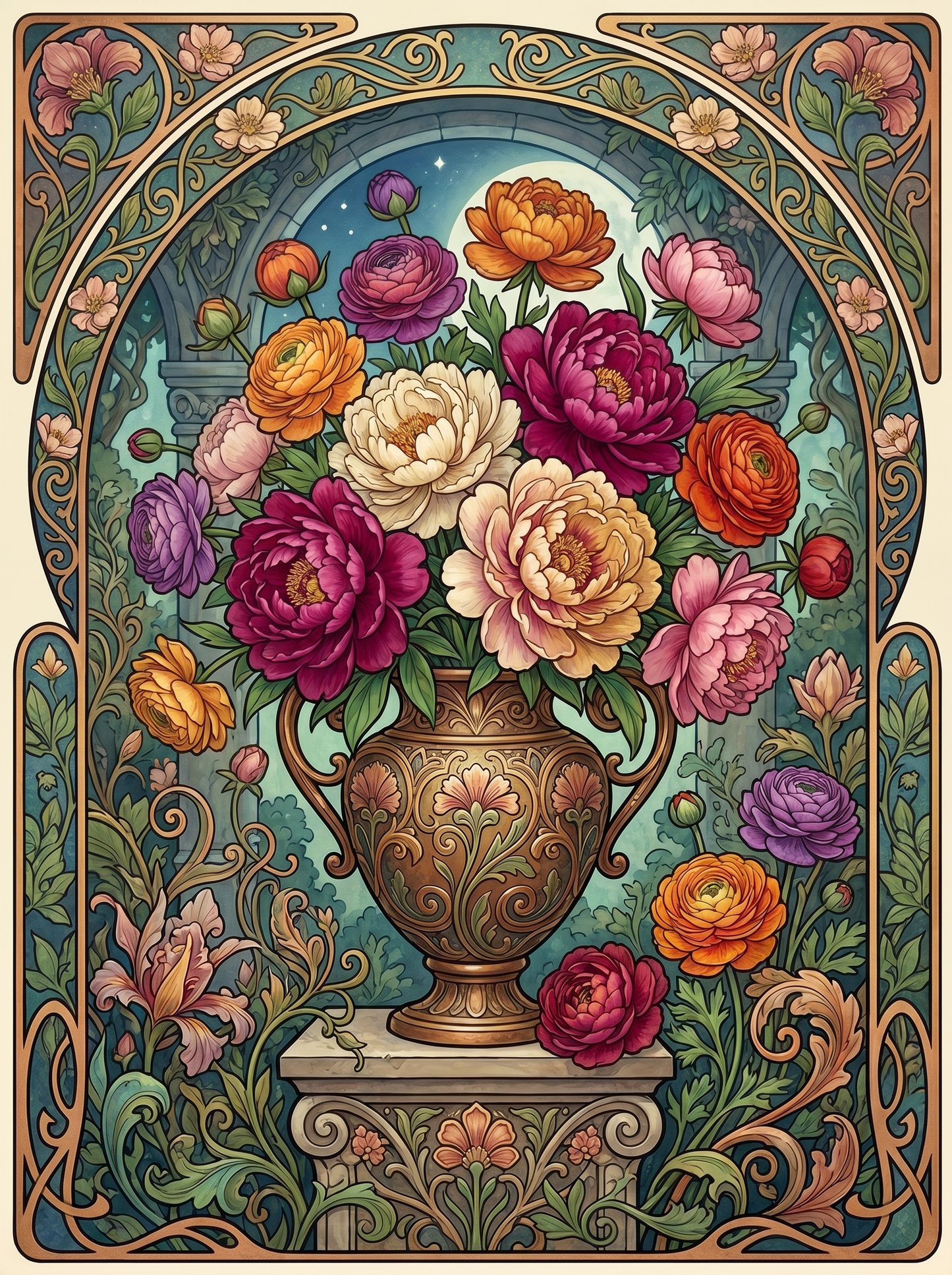 Peony Urn Pedestal Night (80 Colors)
