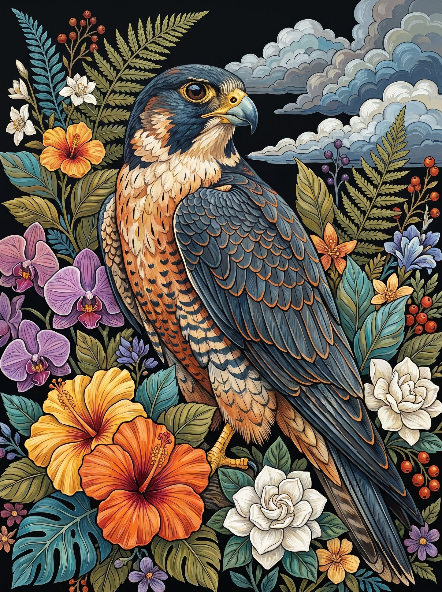 Peregrine Falcon Flora (100 Color Diamond Painting) Diamond Painting kit