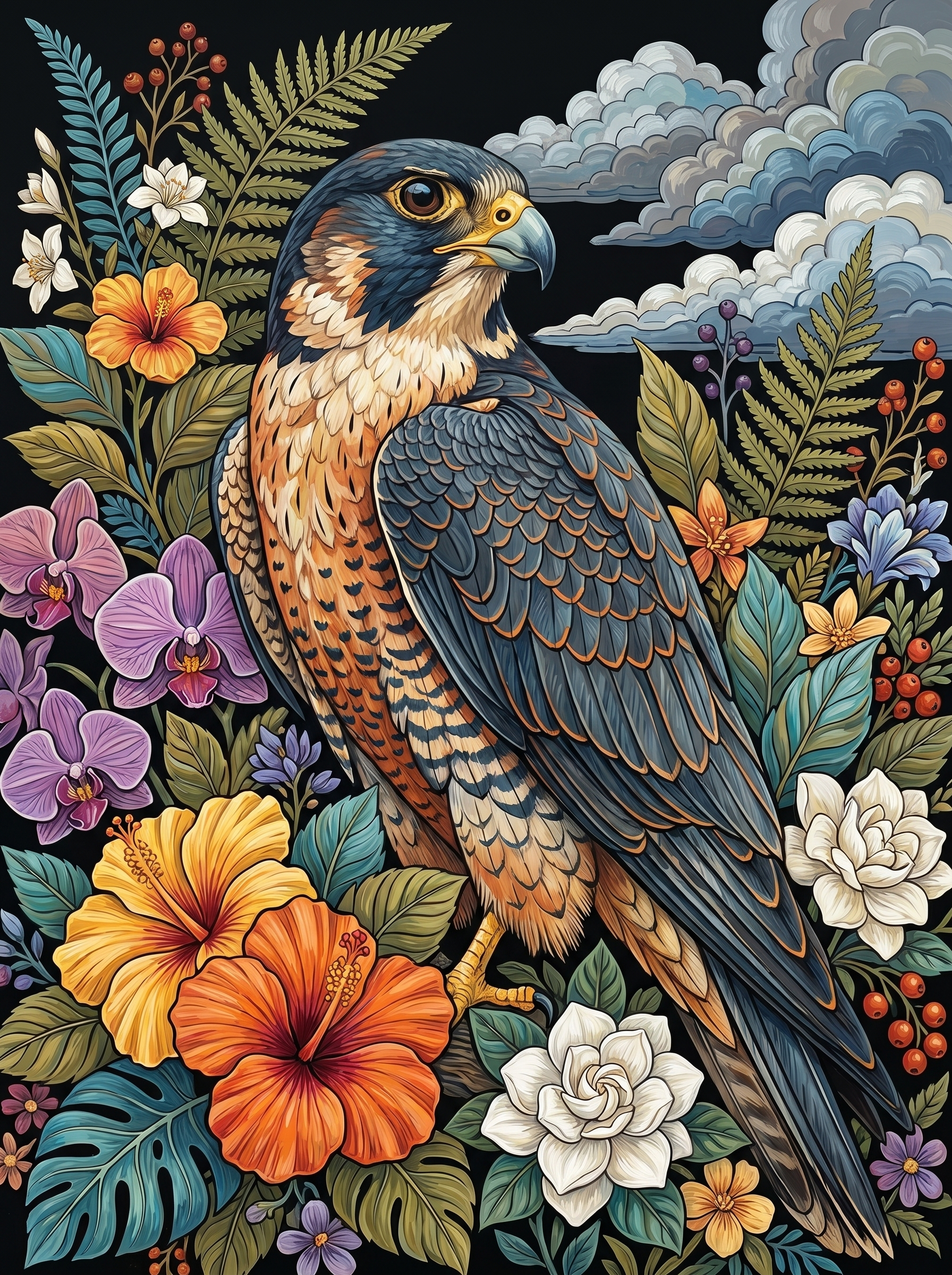 Peregrine Falcon Flora (100 Color Diamond Painting) Diamond Painting kit