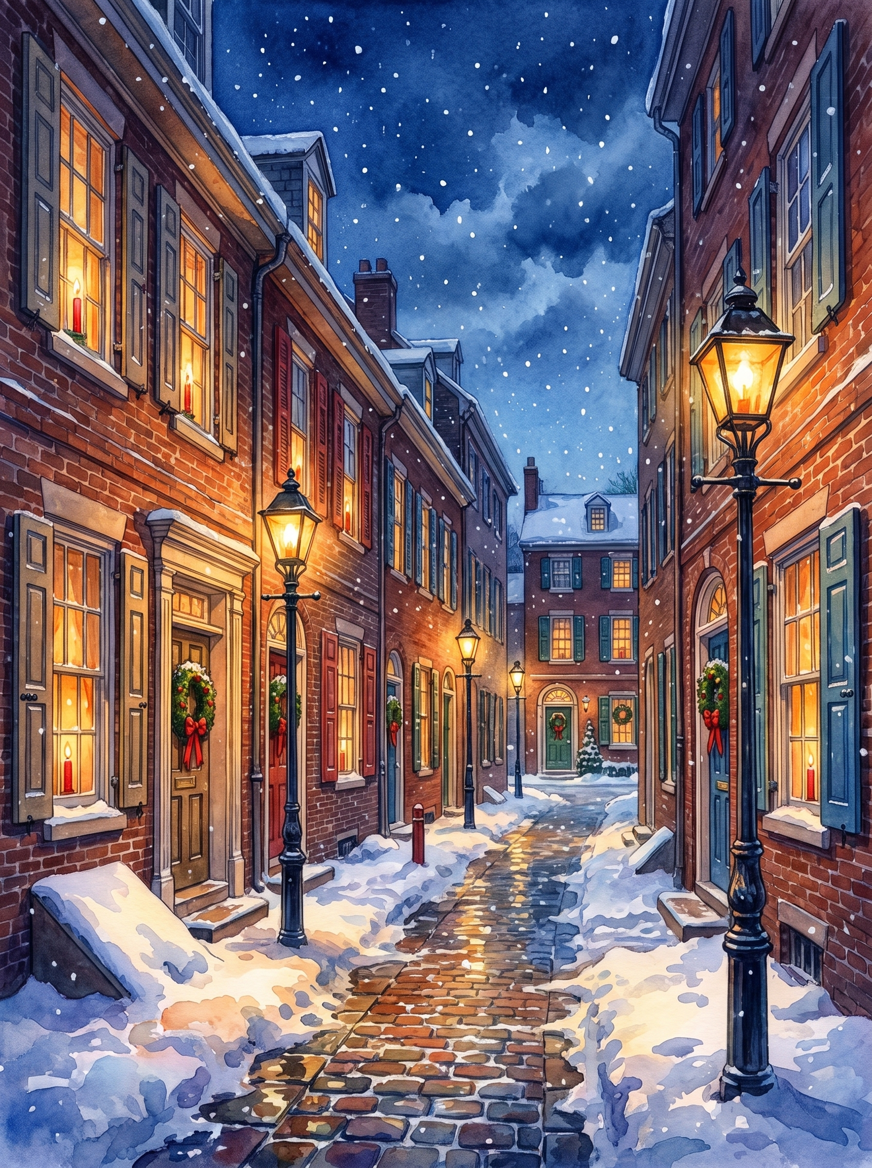 Snowfall on Elfreth's Alley, Philadelphia