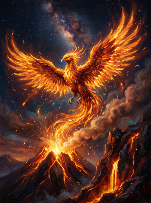 Phoenix Rising Volcano Night