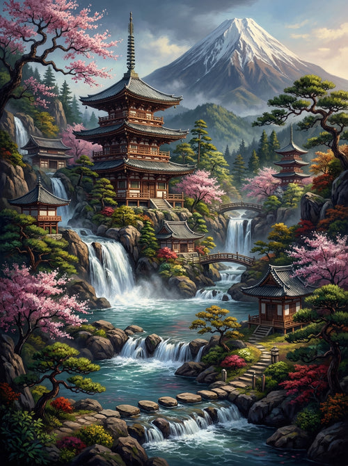 Pink Blossom Pagoda Fuji (Diamond Painting) Diamond Painting kit