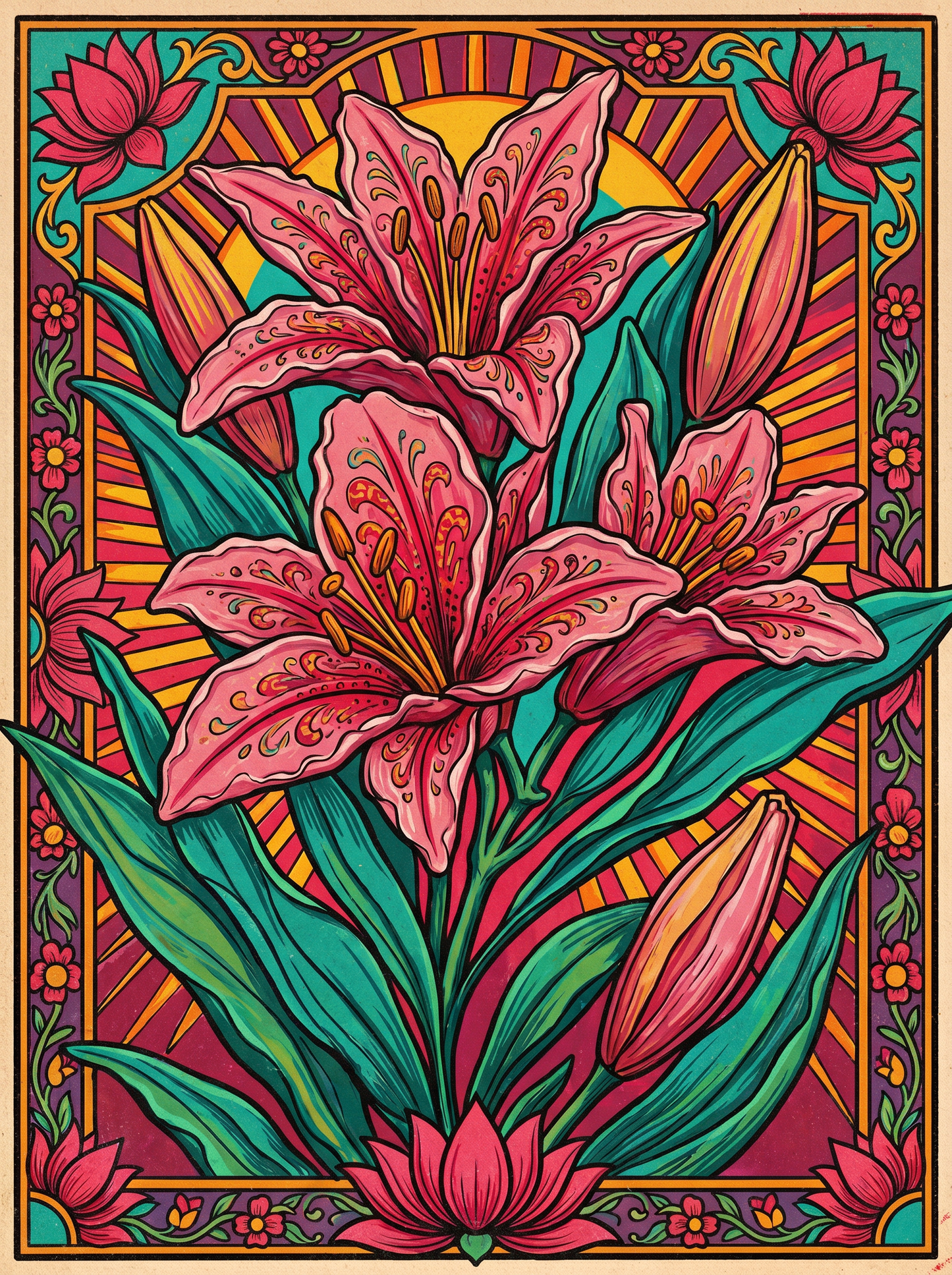 Pink Lily Blooms (150 Color Diamond Painting)
