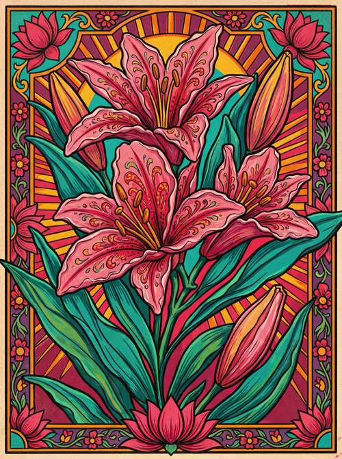Pink Lily Blooms (150 Color Diamond Painting)