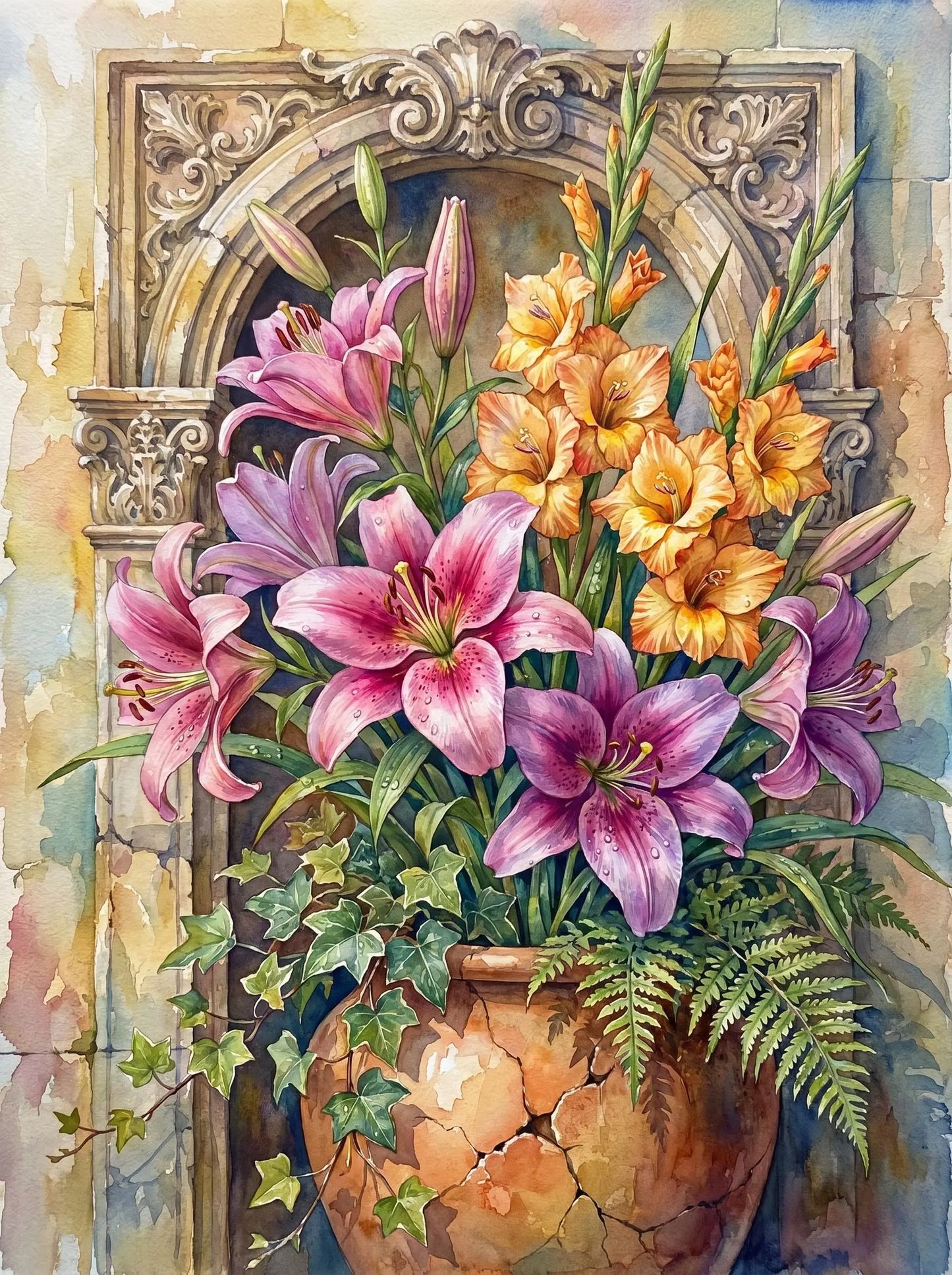 Pink Lily Gladiolus Urn (Diamond Painting)