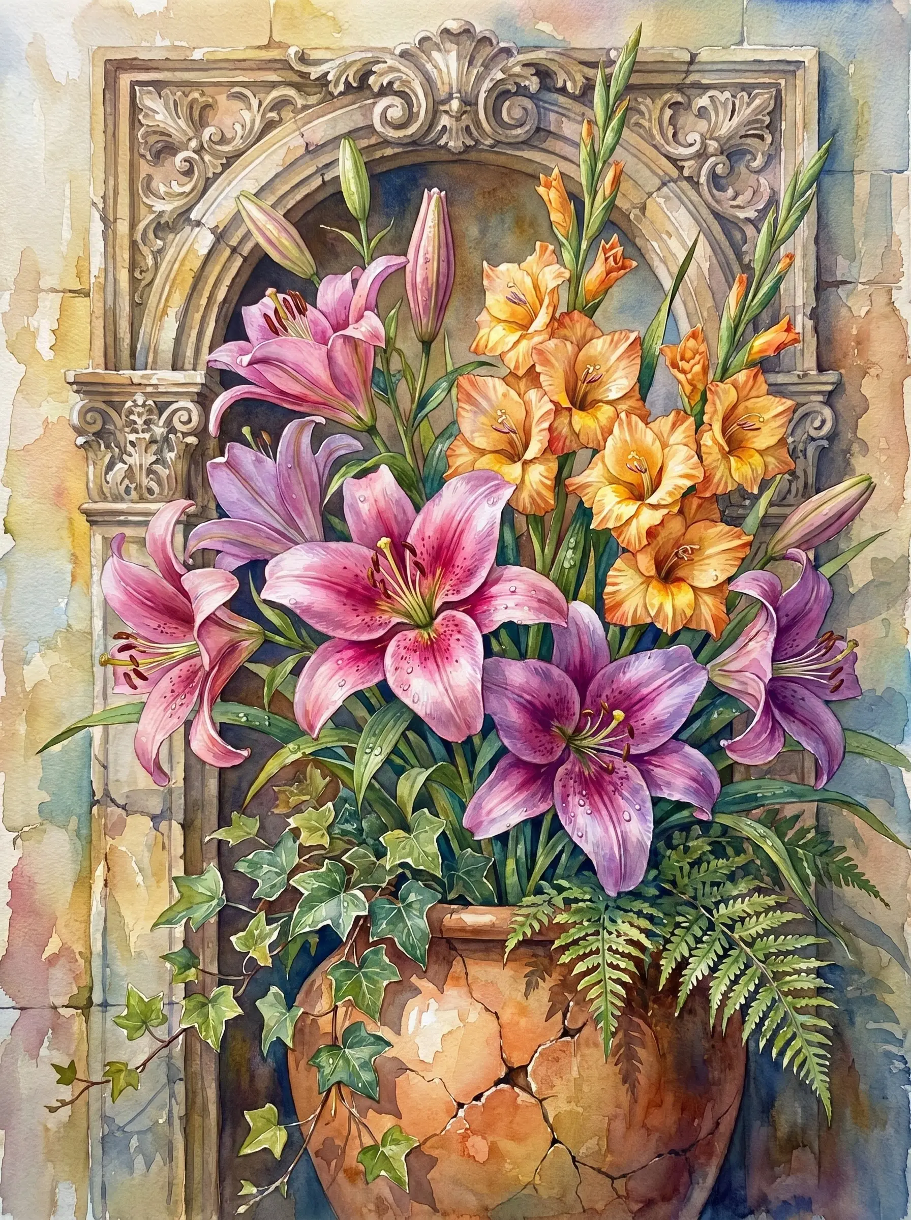 Pink Lily Gladiolus Urn (Diamond Painting)