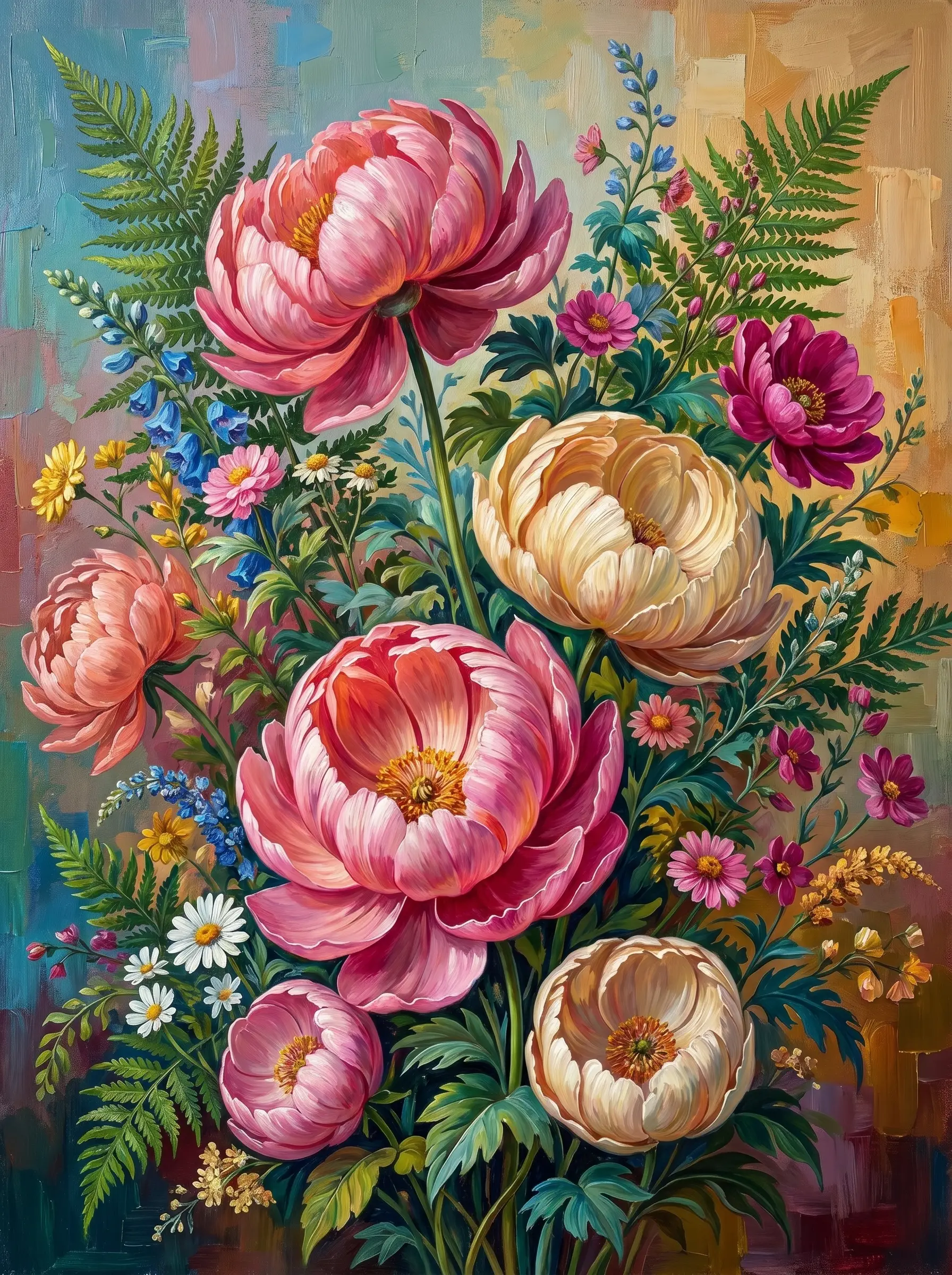 Pink Peony Wildflower Bouquet (Diamond Painting)