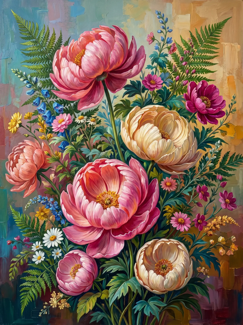 Pink Peony Wildflower Bouquet (Diamond Painting)