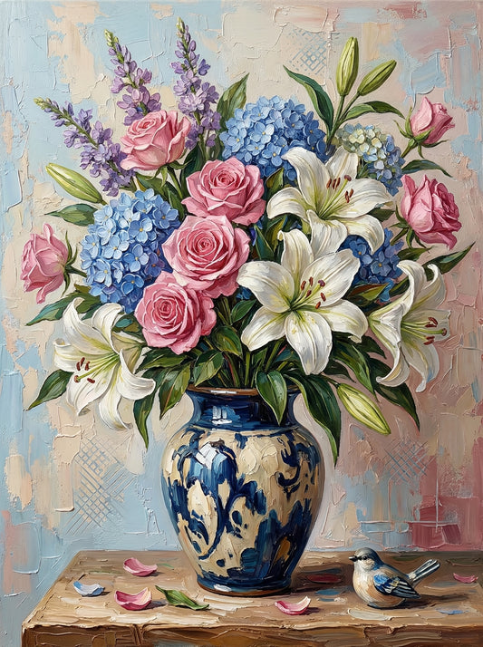 Pink Rose Lily Hydrangea Bouquet (Diamond Painting)