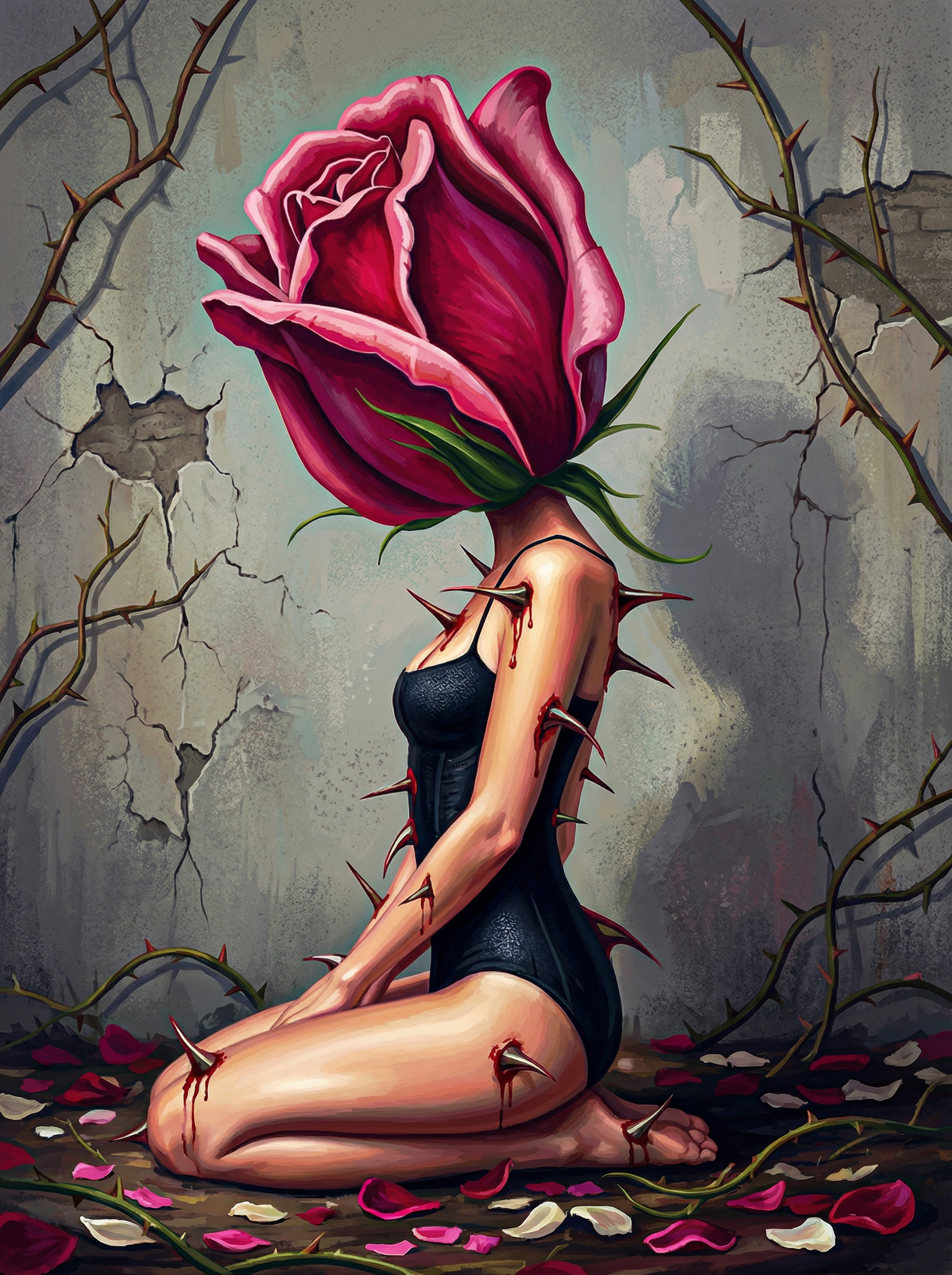 Pink Rose Thorn Maiden (100 Color Diamond Painting) Diamond Painting kit