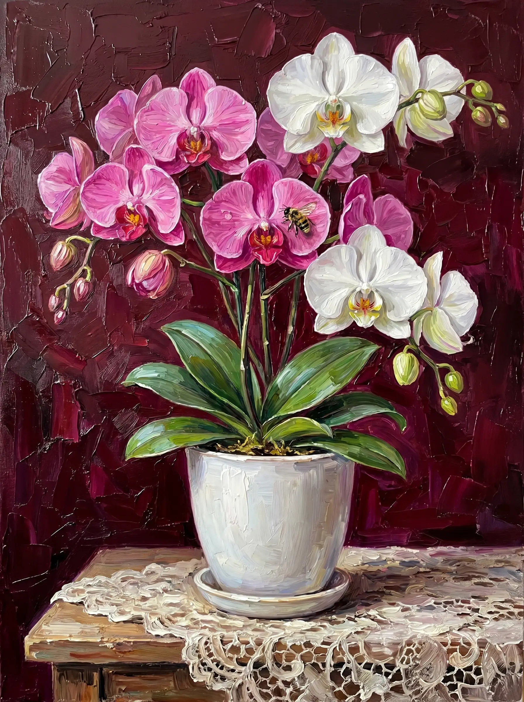 Pink White Orchid Potted (Diamond Painting)