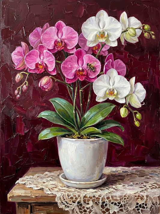Pink White Orchid Potted (Diamond Painting)