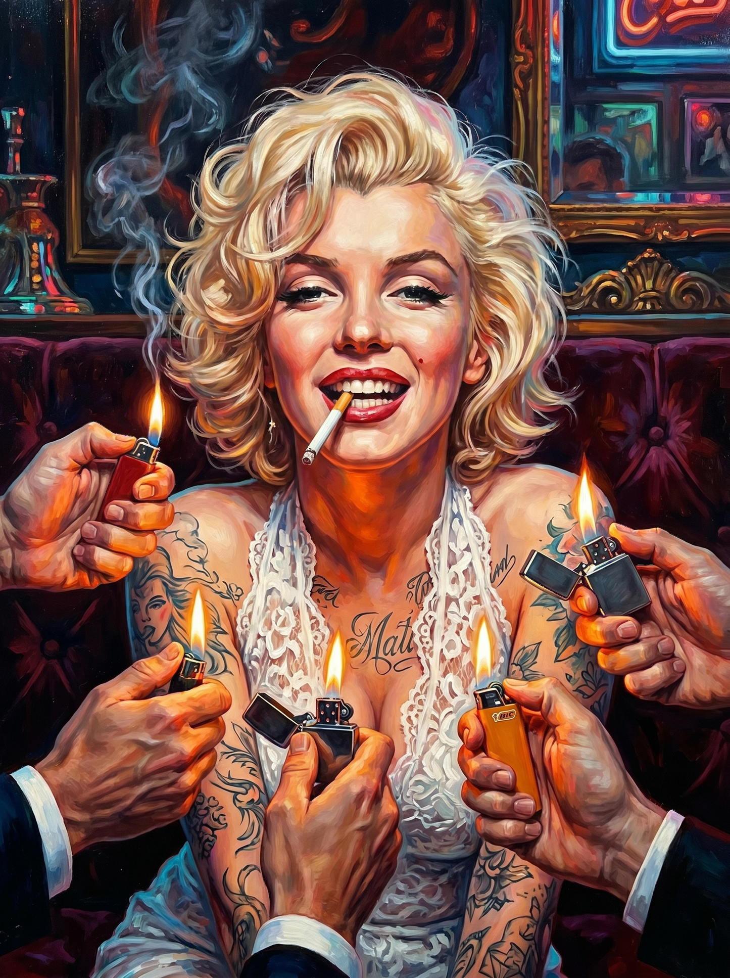 Pinup Offered Lighters Tattooed 02 (150 Color Diamond Painting)